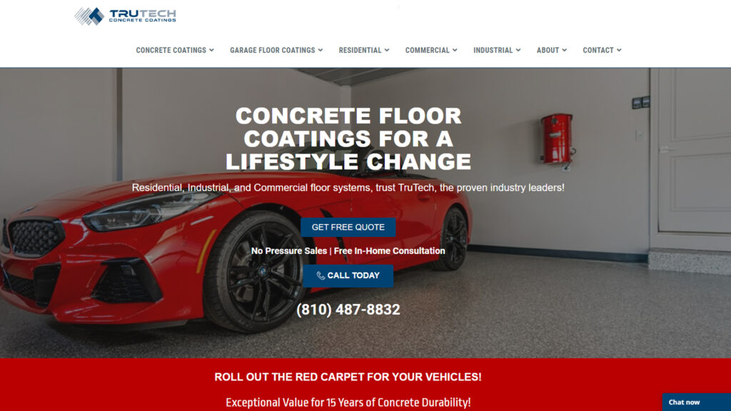 trutech concrete coatings homepage screenshot image